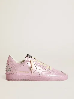 Outlet Ball Star LAB feminino de couro metálico rosa com tachas MULHER Ball Star