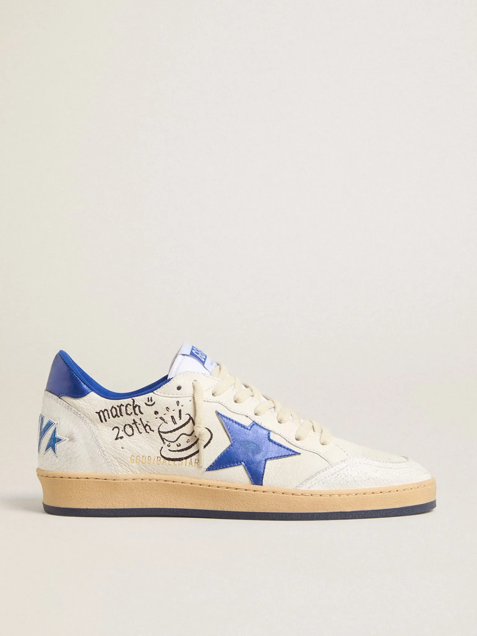 New Ball Star Wishes Feminino de napa branca com estrela e talão azul MULHER Ball Star
