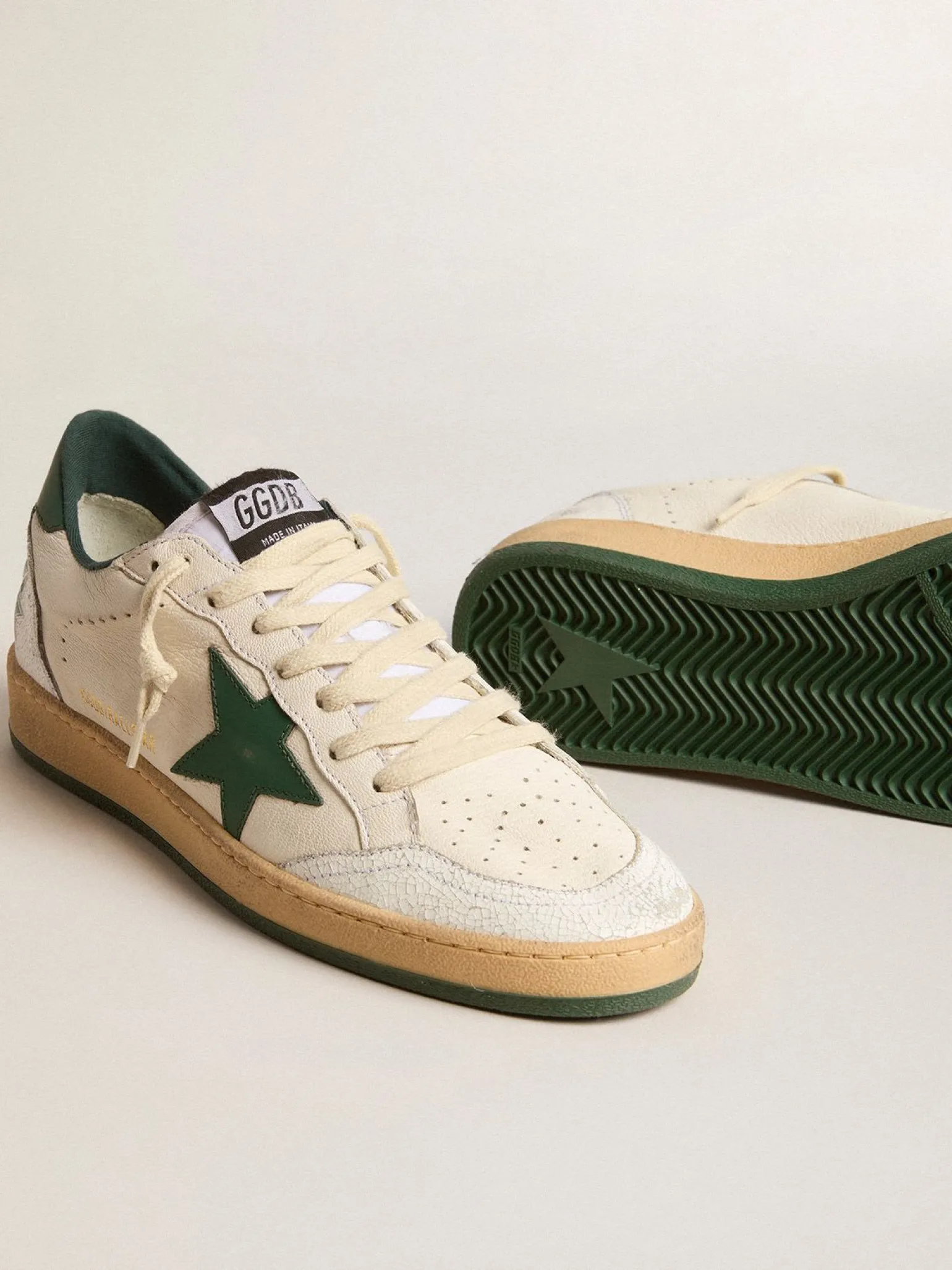 Discount Ball Star Wishes Masculino de napa branca com estrela e talão de couro verde Ball Star