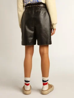 Best Sale Bermuda de couro preto com efeito usado MULHER Saias e Shorts