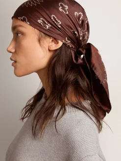 Flash Sale Black-coffee-colored Golden Collection scarf with paisley pattern MULHER Sedas e Echarpes|Beachwear