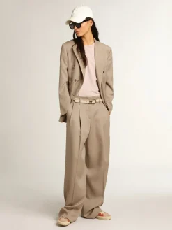 Online Blazer de abotoamento duplo de gabardine de lã bege claro MULHER Blazers