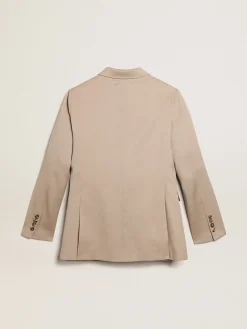 Online Blazer de abotoamento duplo de gabardine de lã bege claro MULHER Blazers
