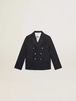 Flash Sale Blazer de abotoamento duplo infantil masculino azul-escuro com botões Roupas de cima (4-12 years)|Roupas de cima (4-12 years)