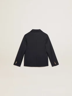 Flash Sale Blazer de abotoamento duplo infantil masculino azul-escuro com botões Roupas de cima (4-12 years)|Roupas de cima (4-12 years)
