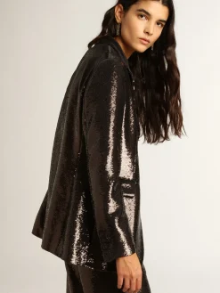 Hot Blazer de abotoamento simples cinza com lantejoulas all-over MULHER Blazers