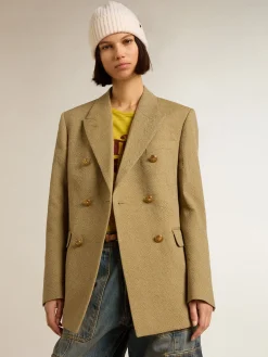 Sale Blazer feminino de abotoamento duplo de lã cor de faia clara MULHER Blazers