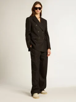 New Blazer feminino de abotoamento duplo de lã cinza mescla MULHER Blazers