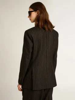 New Blazer feminino de abotoamento duplo de lã cinza mescla MULHER Blazers