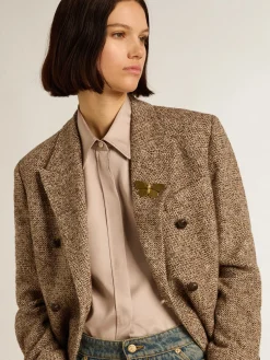 Outlet Blazer feminino de abotoamento duplo marrom com fecho com botões MULHER Blazers