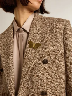 Outlet Blazer feminino de abotoamento duplo marrom com fecho com botões MULHER Blazers