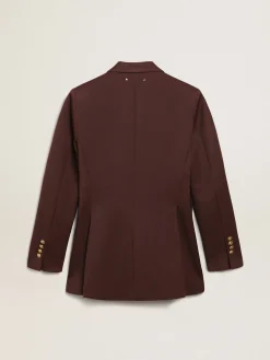 Cheap Blazer feminino de abotoamento duplo de gabardine de lã cor café MULHER Blazers