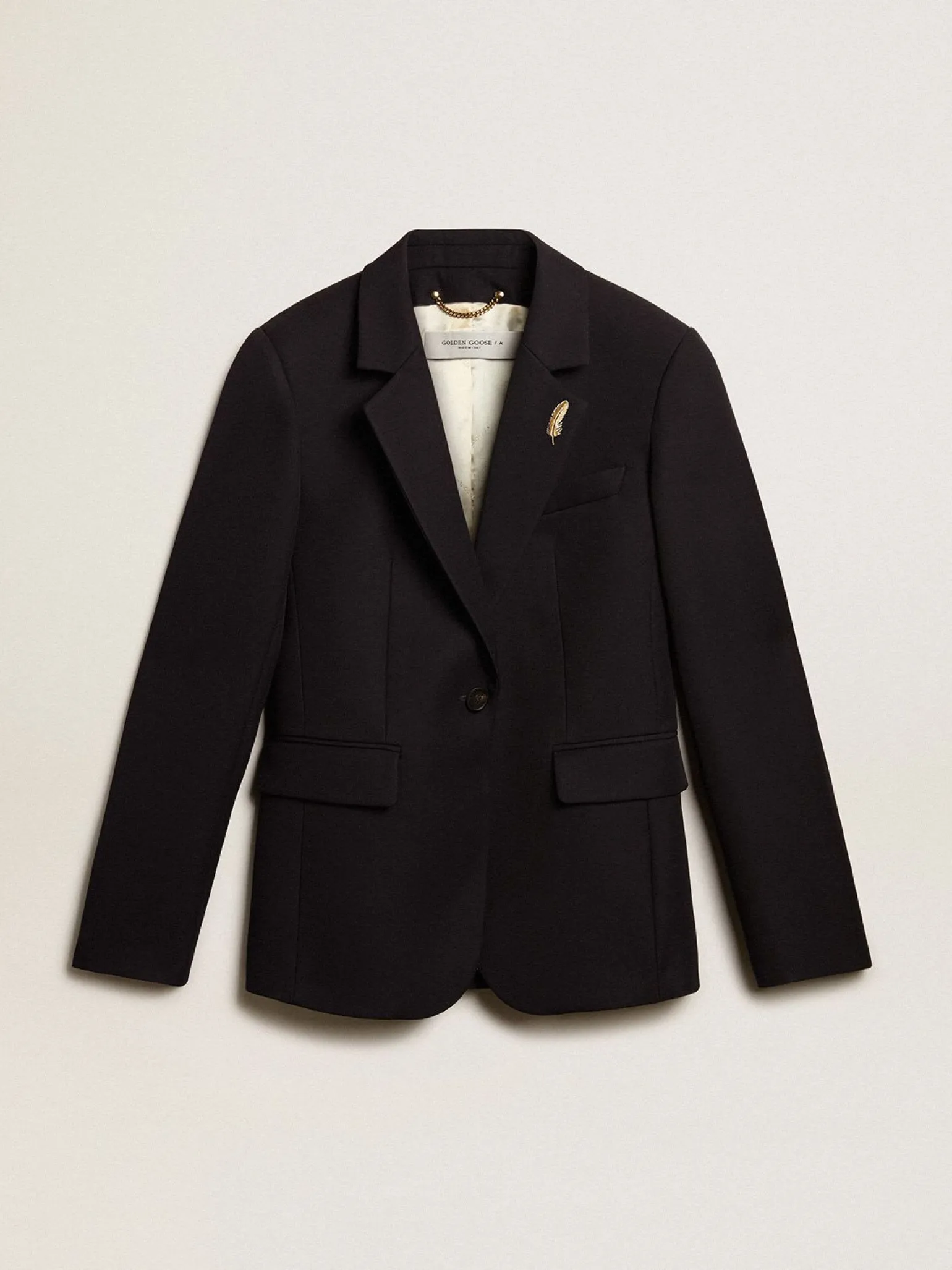 Shop Blazer feminino de abotoamento simples de gabardine de lã azul-escuro MULHER Blazers