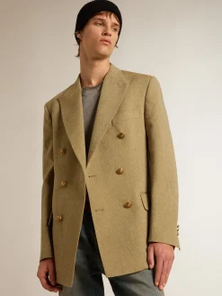 Sale Blazer masculino de abotoamento duplo de lã cor de faia clara Blazers