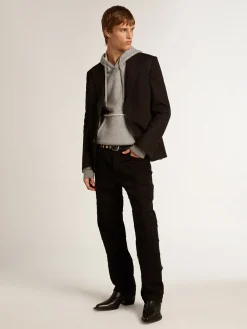 New Blazer preto de abotoamento simples de misto lã e viscose Blazers