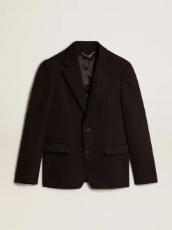 New Blazer preto de abotoamento simples de misto lã e viscose Blazers