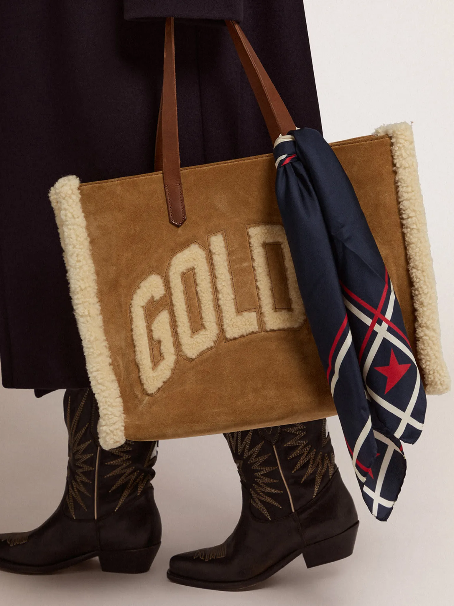 Best Sale Bolsa California East-West de camurça com shearling MULHER Bolsas de ombro|Bolsas de mão