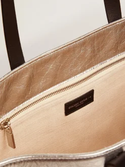 Shop Bolsa California feminina East-West de couro prateado e inserções de lã MULHER Bolsas de ombro|Bolsas de mão