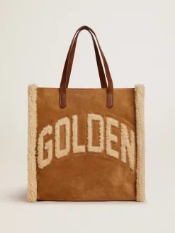 Cheap Bolsa California North-South de camurça com shearling MULHER Bolsas de ombro|Bolsas de mão