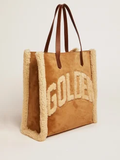 Cheap Bolsa California North-South de camurça com shearling MULHER Bolsas de ombro|Bolsas de mão