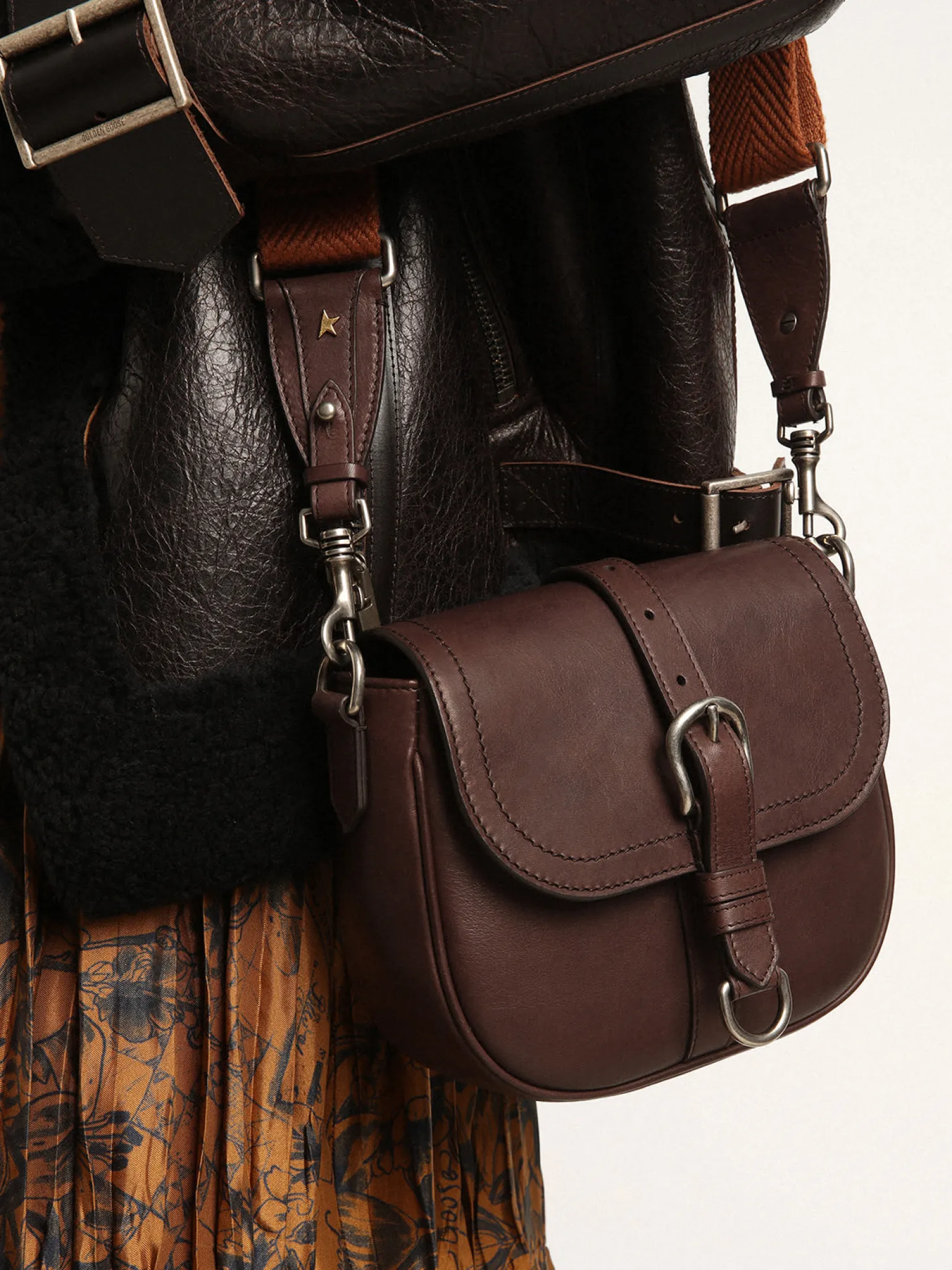Fashion Bolsa Francis feminina pequena de couro marrom escuro MULHER Bolsas tiracolo