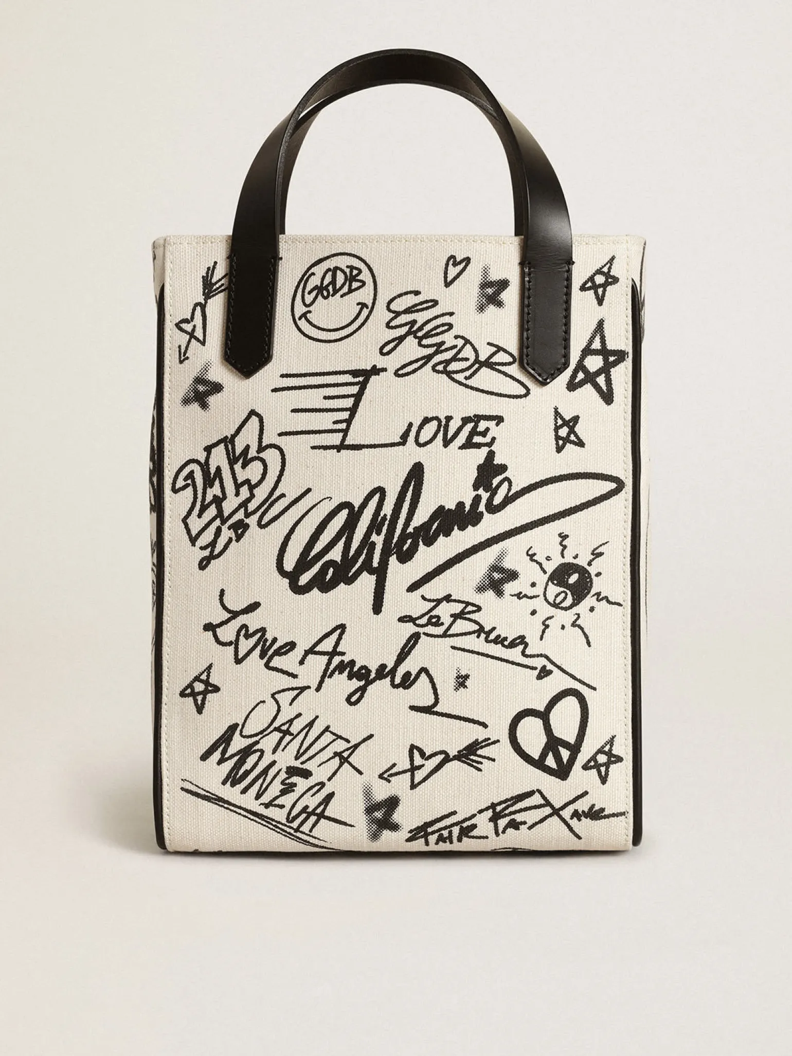 Outlet Bolsa Mini California feminina de algodão branco com estampa preta MULHER Minibolsas|Bolsas de mão