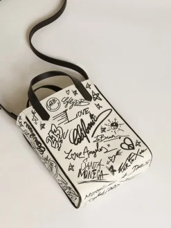 Outlet Bolsa Mini California feminina de algodão branco com estampa preta MULHER Minibolsas|Bolsas de mão