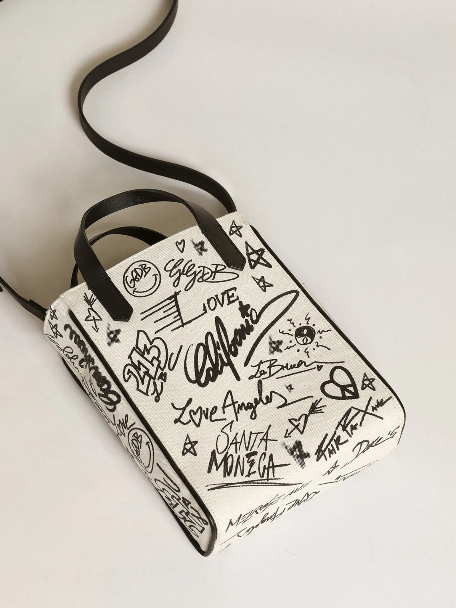 Outlet Bolsa Mini California feminina de algodão branco com estampa preta MULHER Minibolsas|Bolsas de mão