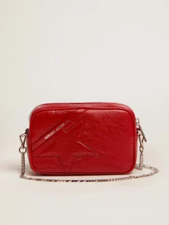 New Bolsa Mini Star feminina de couro pintado vermelho com estrela tom sobre tom MULHER Minibolsas|Bolsas tiracolo