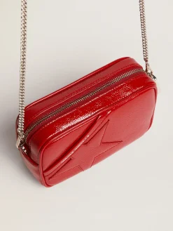 New Bolsa Mini Star feminina de couro pintado vermelho com estrela tom sobre tom MULHER Minibolsas|Bolsas tiracolo