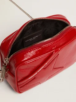 New Bolsa Mini Star feminina de couro pintado vermelho com estrela tom sobre tom MULHER Minibolsas|Bolsas tiracolo