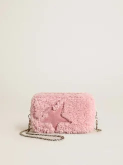 Store Bolsa Mini Star feminina de shearling rosa com estrela de suede MULHER Minibolsas|Bolsas tiracolo