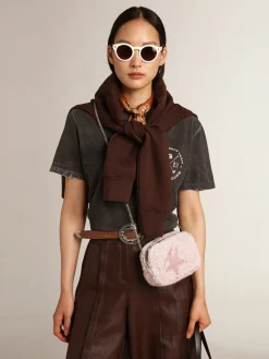 Store Bolsa Mini Star feminina de shearling rosa com estrela de suede MULHER Minibolsas|Bolsas tiracolo