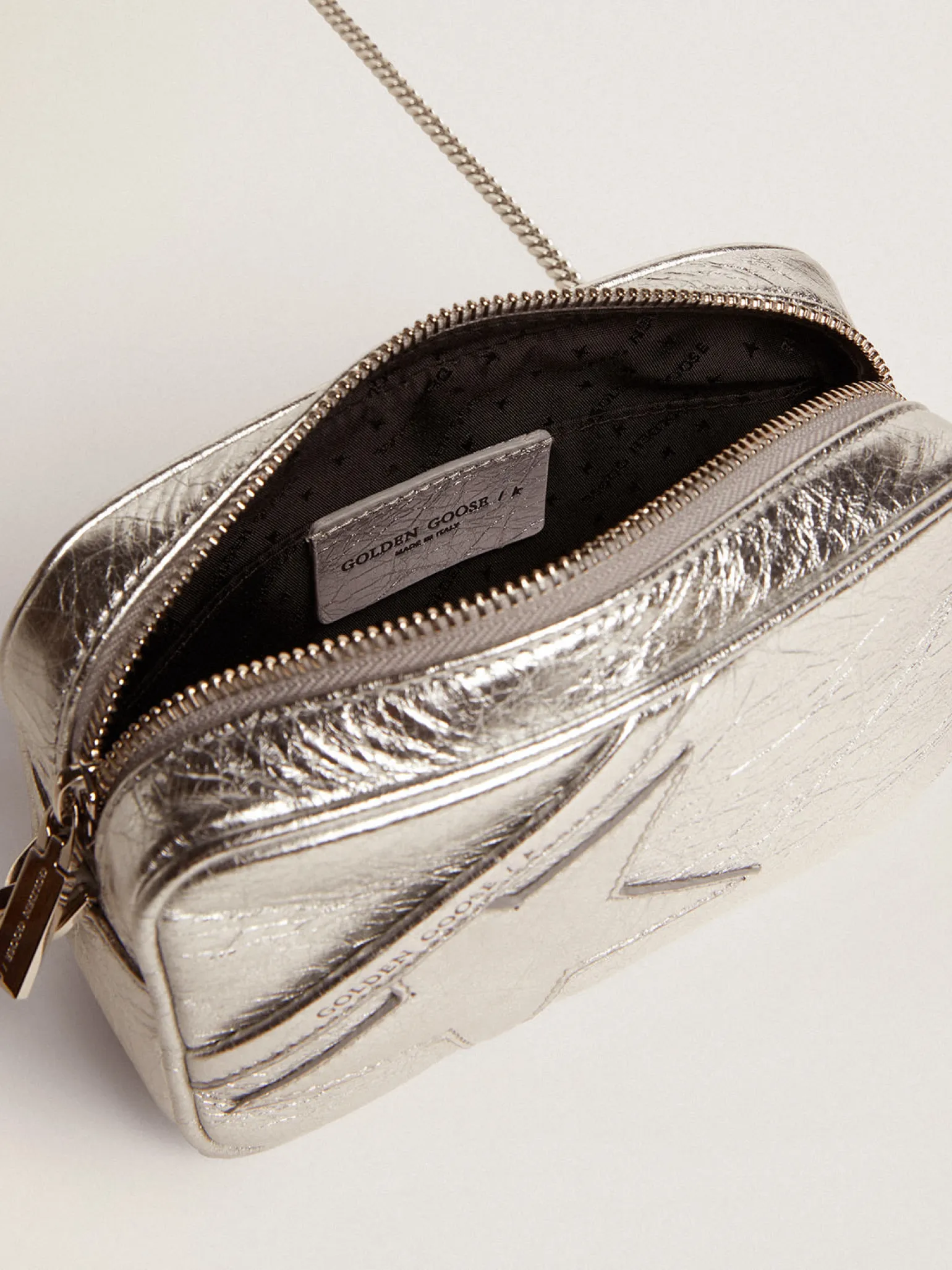 Discount Bolsa Mini Star feminina de couro metálico prateado com estrela tom sobre tom MULHER Minibolsas|Bolsas tiracolo