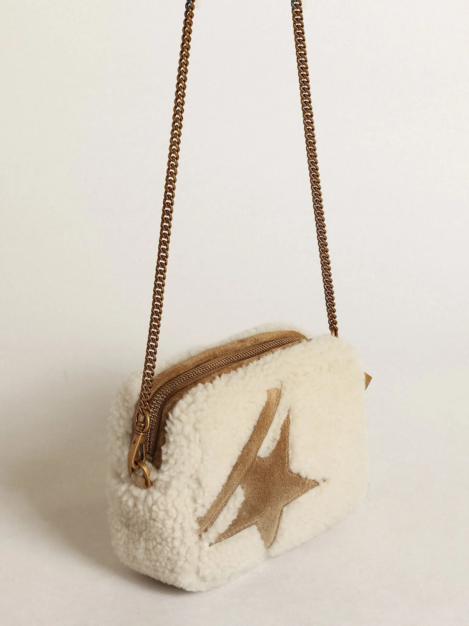 Best Sale Bolsa Mini Star feminina de shearling bege com estrela de suede MULHER Minibolsas|Bolsas tiracolo