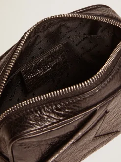 Fashion Bolsa Mini Star feminina de couro brilhante preto com estrela tom sobre tom MULHER Minibolsas|Bolsas tiracolo