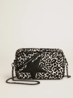 Fashion Bolsa Mini Star feminina de couro cavalinho leopardo preto e branco MULHER Minibolsas|Bolsas tiracolo