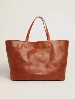 Sale Bolsa Pasadena de couro marrom brilhante com logo dourado na frente MULHER Bolsas de ombro|Bolsas de mão