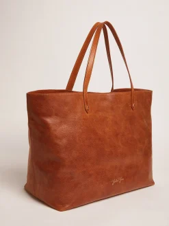 Sale Bolsa Pasadena de couro marrom brilhante com logo dourado na frente MULHER Bolsas de ombro|Bolsas de mão