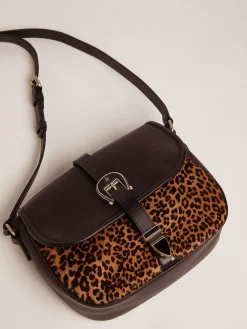 Best Sale Bolsa Rodeo média de couro preto e cavalinho com estampa de leopardo MULHER Bolsas tiracolo