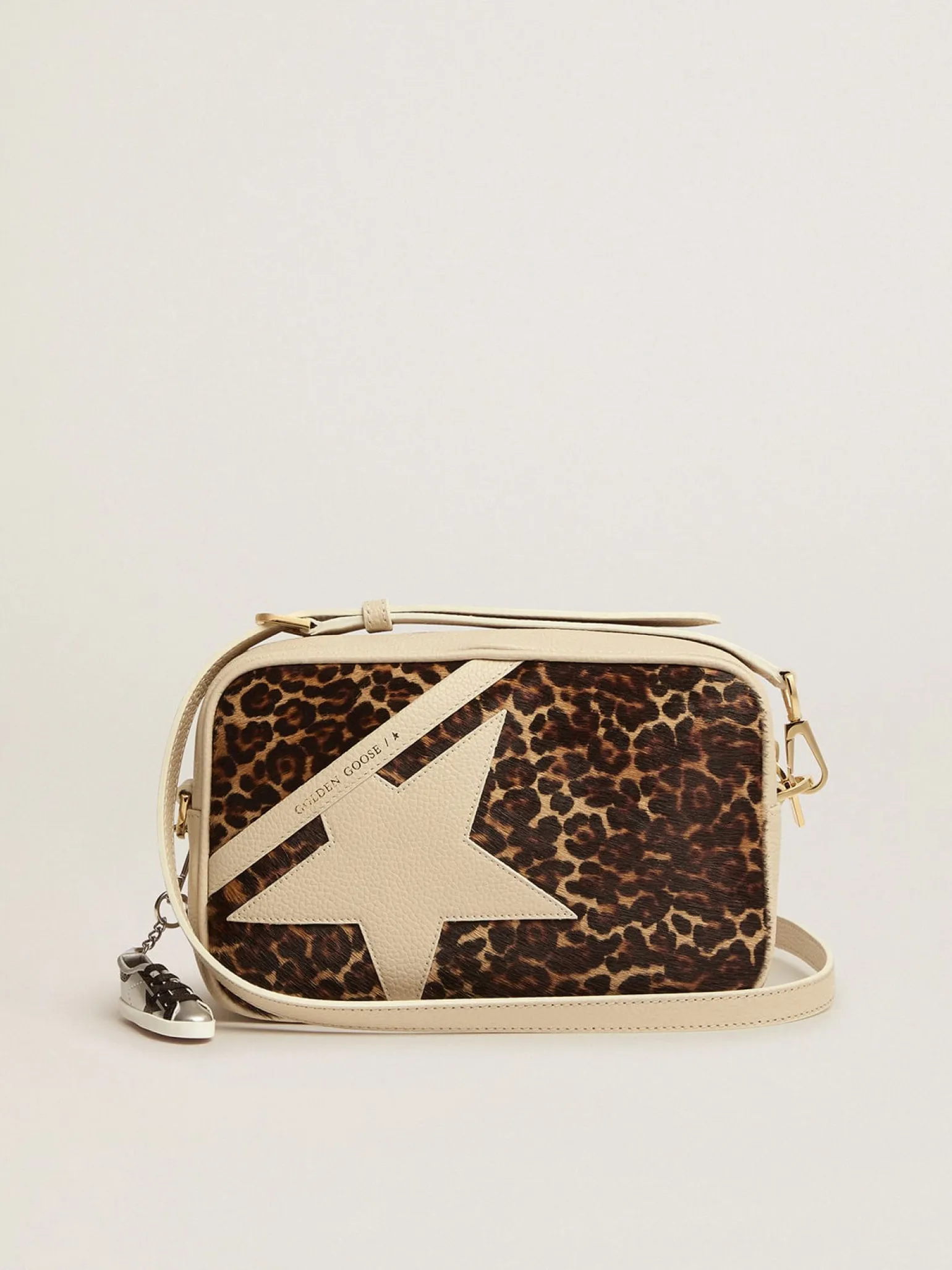Flash Sale Bolsa Star branco leite com inserção de couro cavalinho com estampa de leopardo MULHER Bolsas tiracolo