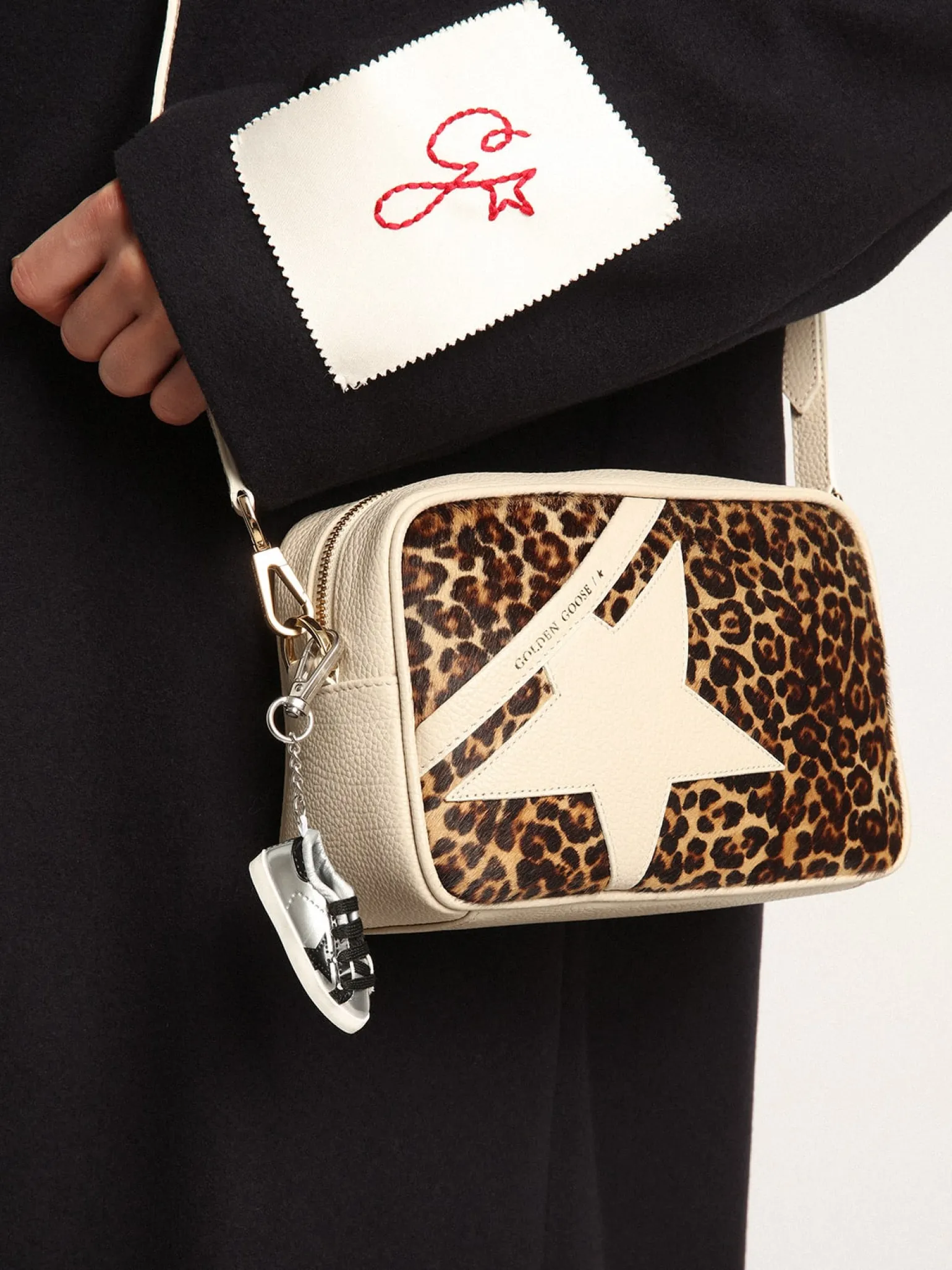 Flash Sale Bolsa Star branco leite com inserção de couro cavalinho com estampa de leopardo MULHER Bolsas tiracolo