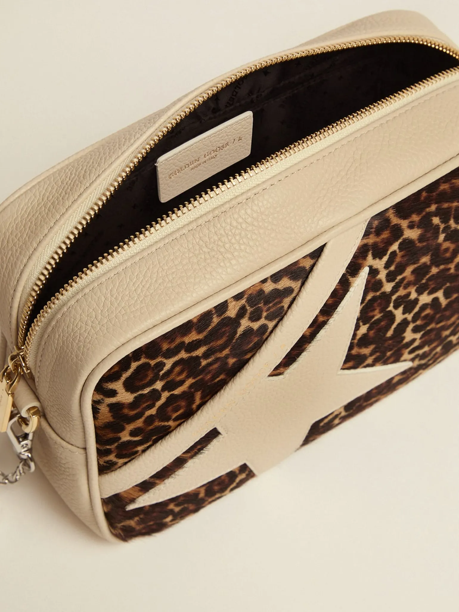 Flash Sale Bolsa Star branco leite com inserção de couro cavalinho com estampa de leopardo MULHER Bolsas tiracolo