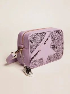 Clearance Bolsa Star de couro martelado lilás com estrela de couro tom sobre tom e estampa de grafite preto all-over MULHER Bolsas tiracolo