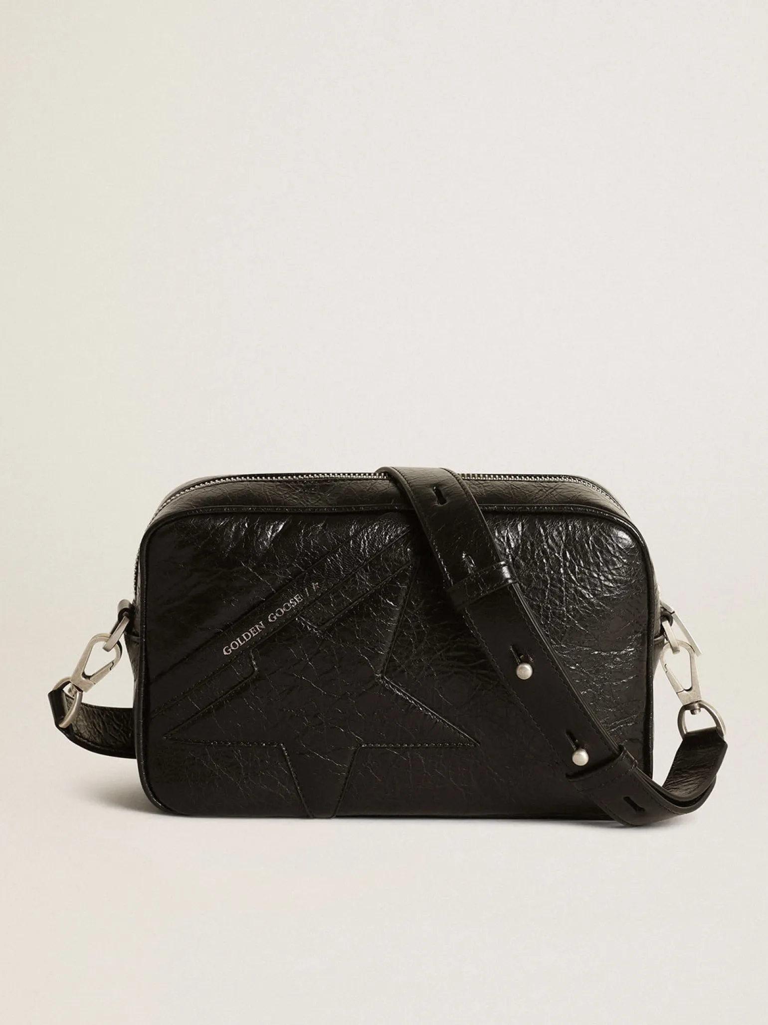 Flash Sale Bolsa Star feminina de couro brilhante preto com estrela tom sobre tom MULHER Bolsas tiracolo