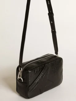Flash Sale Bolsa Star feminina de couro brilhante preto com estrela tom sobre tom MULHER Bolsas tiracolo
