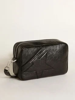 Flash Sale Bolsa Star feminina de couro brilhante preto com estrela tom sobre tom MULHER Bolsas tiracolo