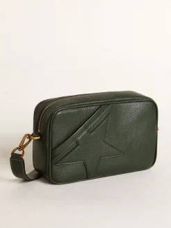 Fashion Bolsa Star feminina de couro verde-escuro com estrela tom sobre tom MULHER Bolsas tiracolo