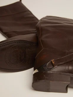 Cheap Bota Charlie feminina de couro marrom escuro e braçadeira no salto MULHER Botas