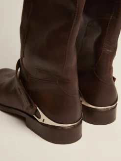 Cheap Bota Charlie feminina de couro marrom escuro e braçadeira no salto MULHER Botas